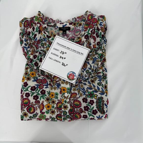 Talbots Petite XLFloral Ruffle Blouse Cotton Rayon Button Front Long Sleeve Top - Picture 6 of 6